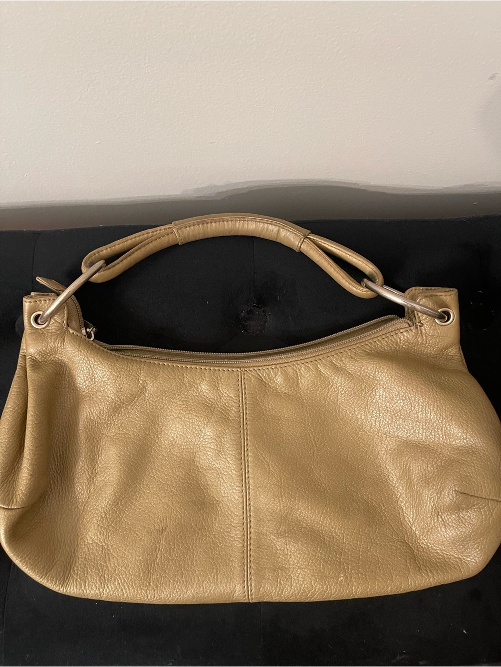 HOBO Metallic Gold Pebbled Leather Shoulder Bag